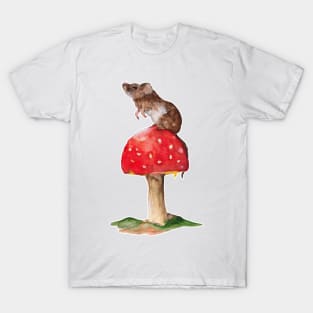 Watercolor - Mouse on mushroom T-Shirt